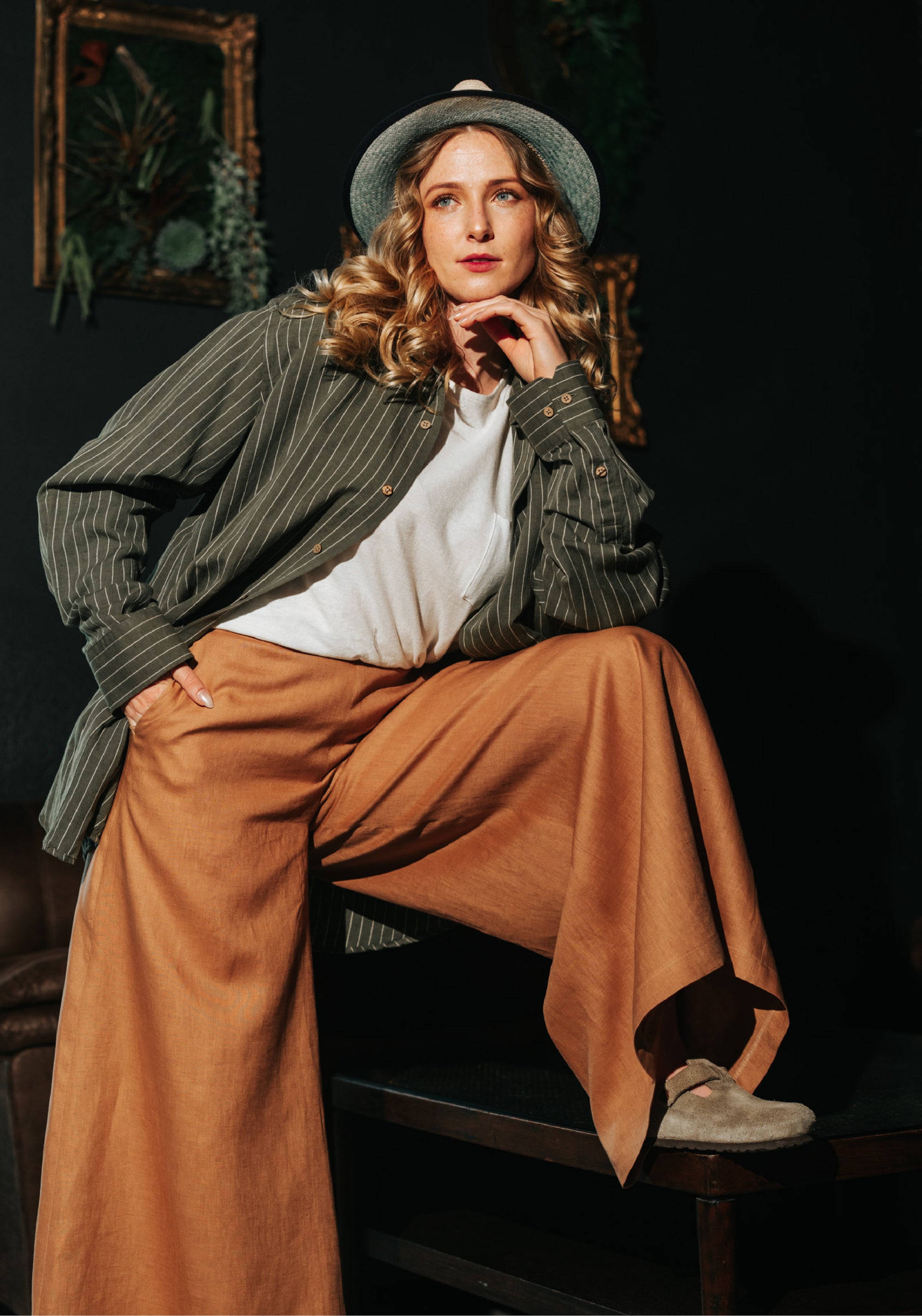 Pantaloni femei din in - Palazzo Cappuccino