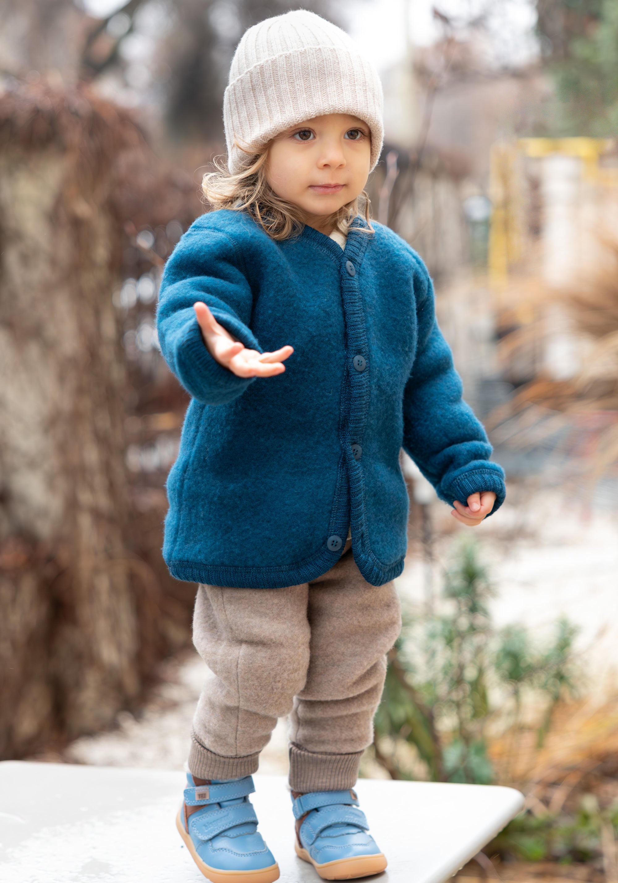 Cardigan fleece din lână merinos - Dark Turquoise