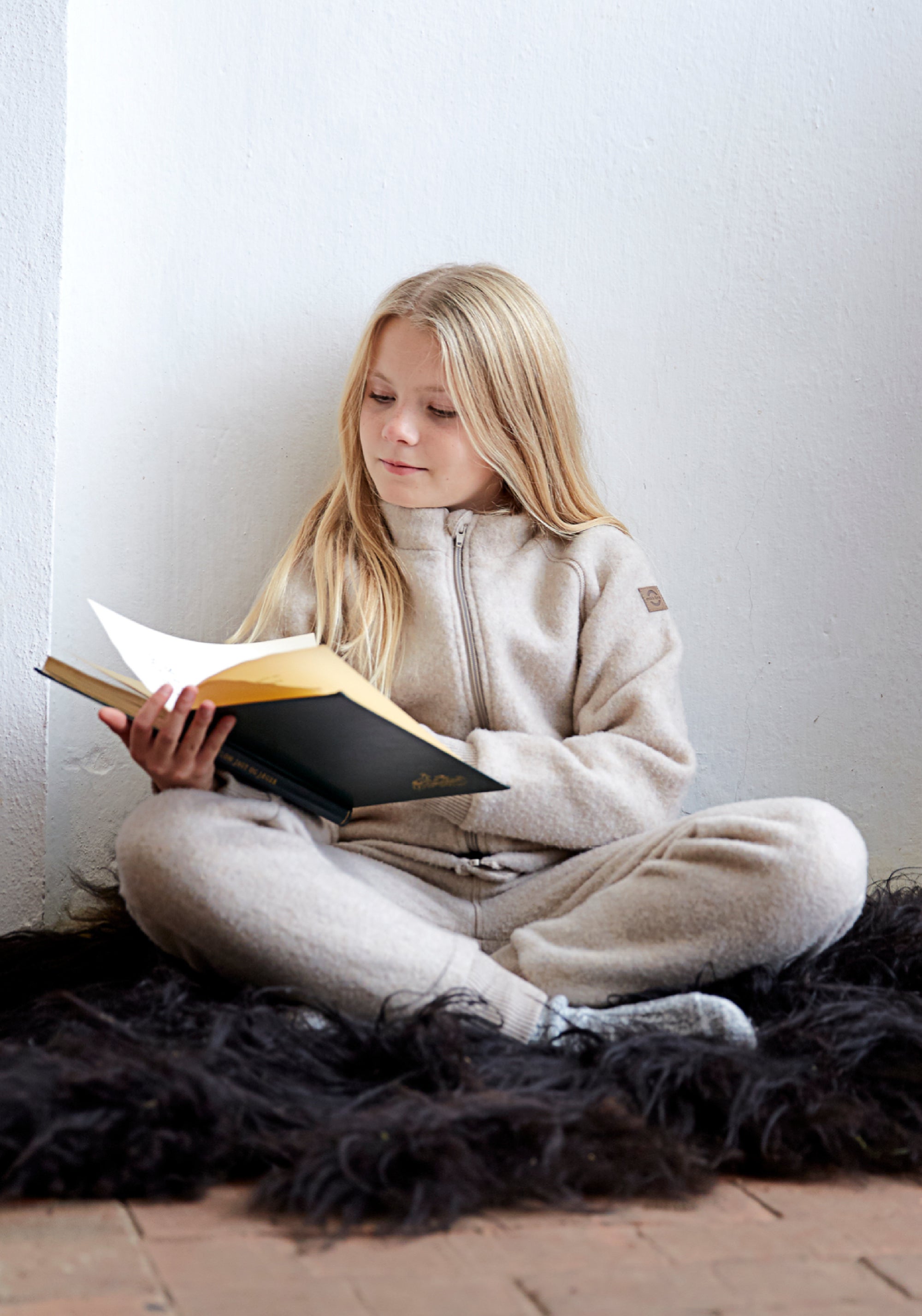 Pantaloni fleece din lână merinos - Melange White
