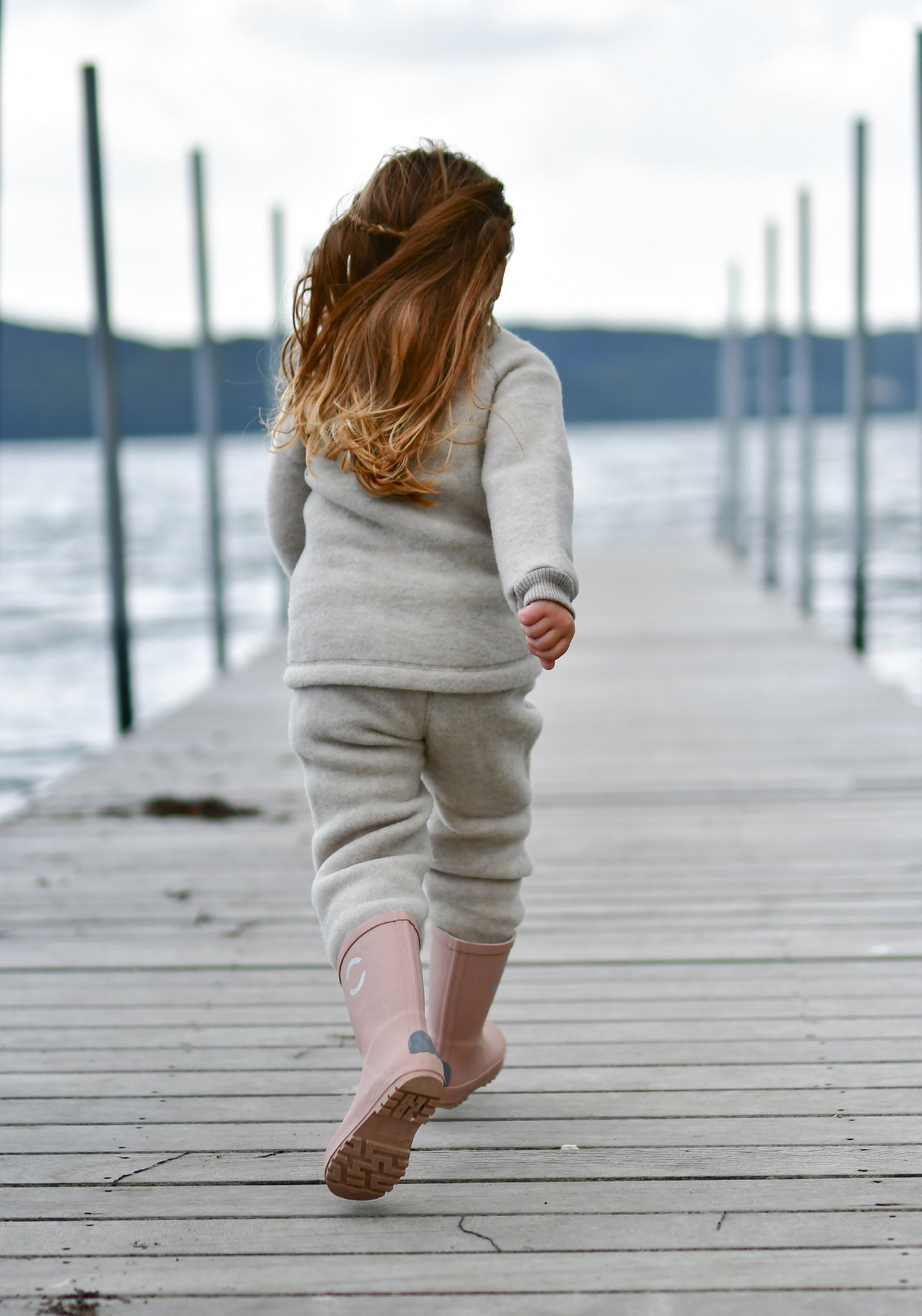Pantaloni fleece din lână merinos - Melange White