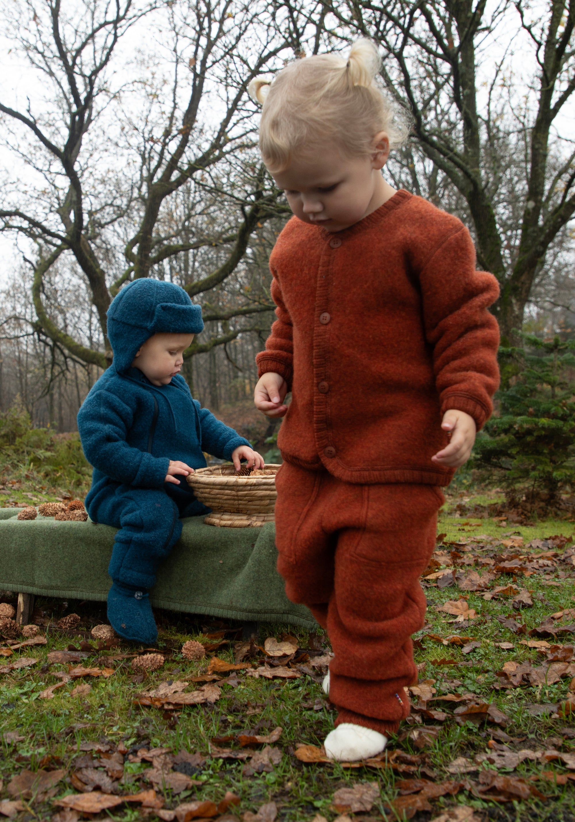 Cardigan fleece din lână merinos - Russet