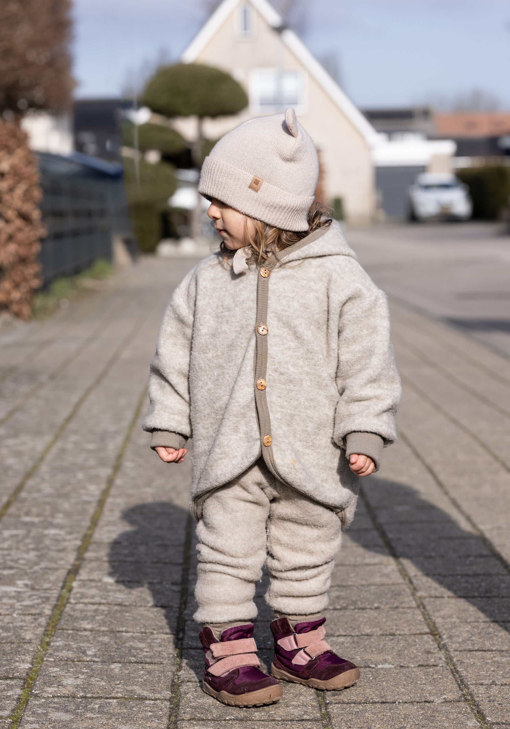 Pantaloni fleece din lână merinos și bumbac - Latte macchiato