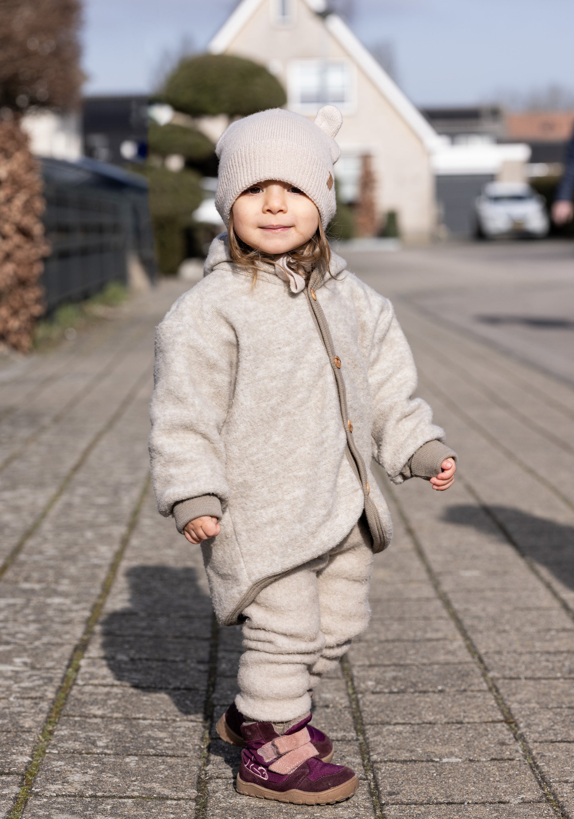 Pantaloni fleece din lână merinos și bumbac - Latte macchiato