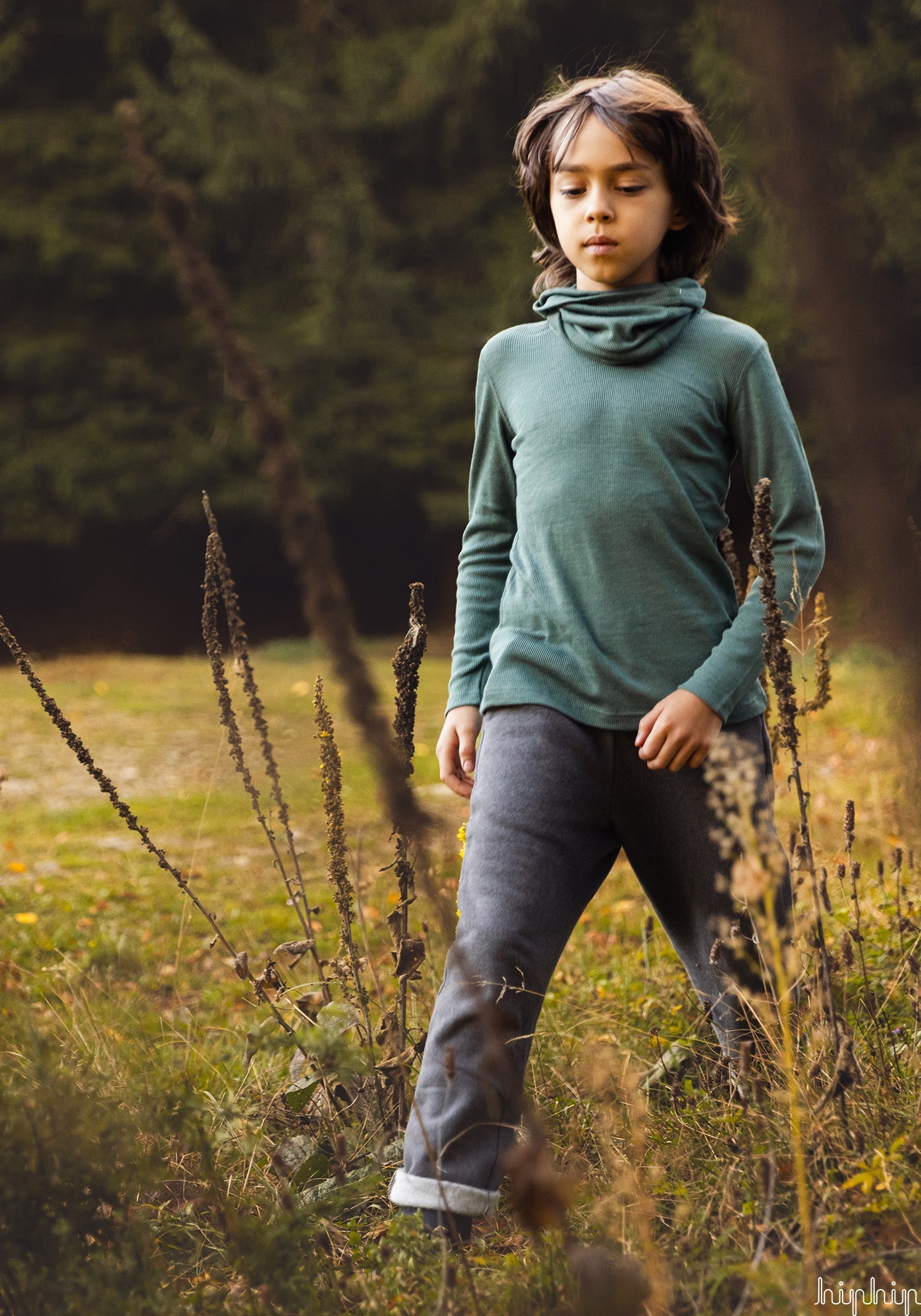 Pantaloni fleece din bumbac - Scille Anthracite Poudre Organic HipHip.ro