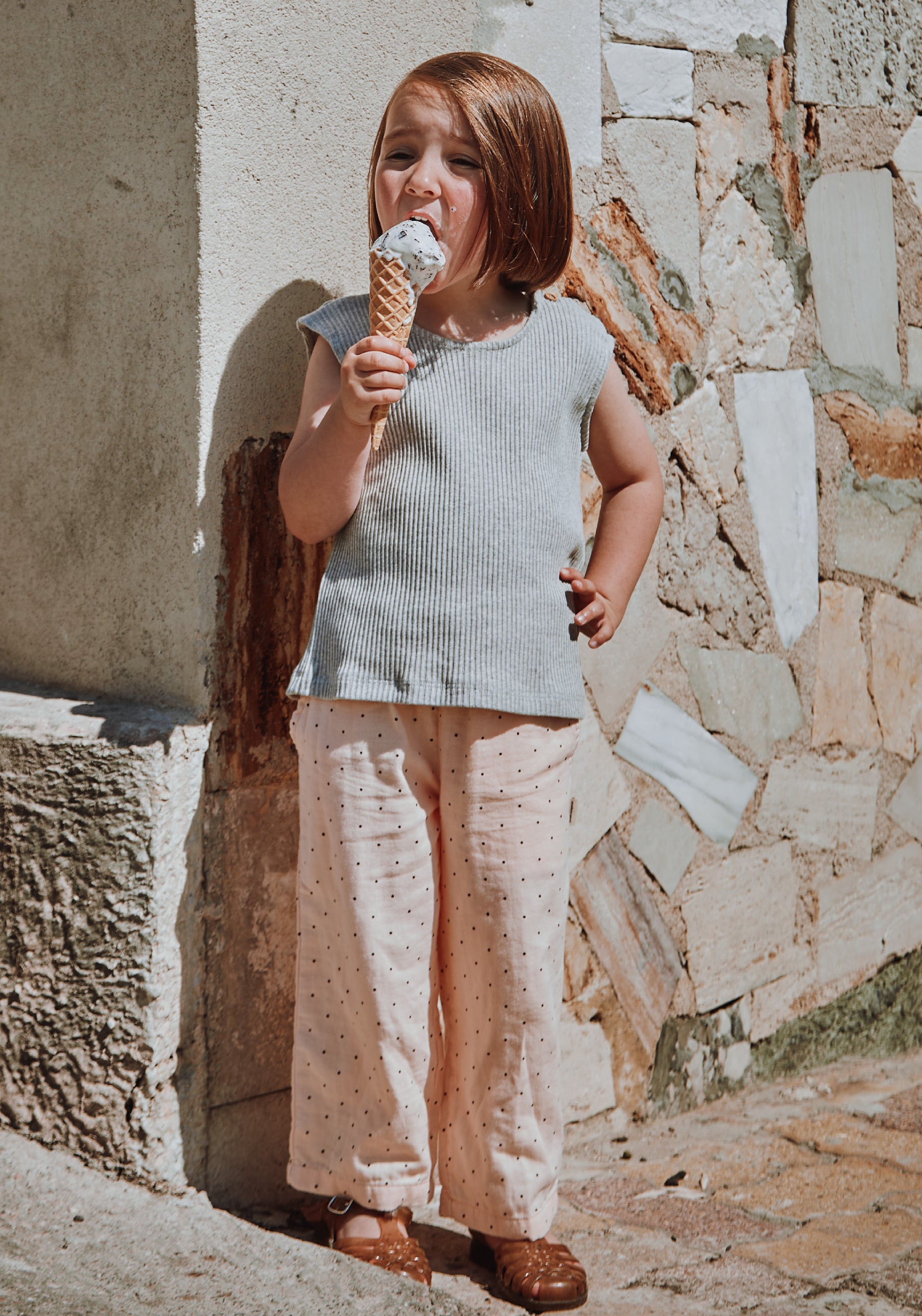 Pantaloni muselină dublă din bumbac - Pomelos Points Bellini