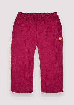 Pantaloni muselină dublă din bumbac - Raspberry