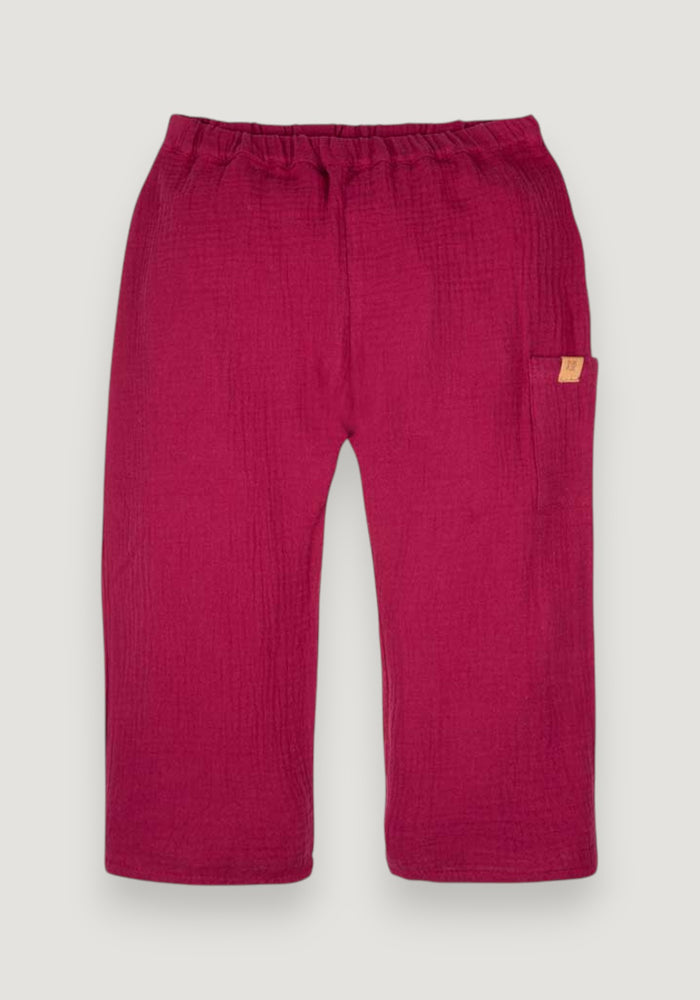 Pantaloni muselină dublă din bumbac - Raspberry