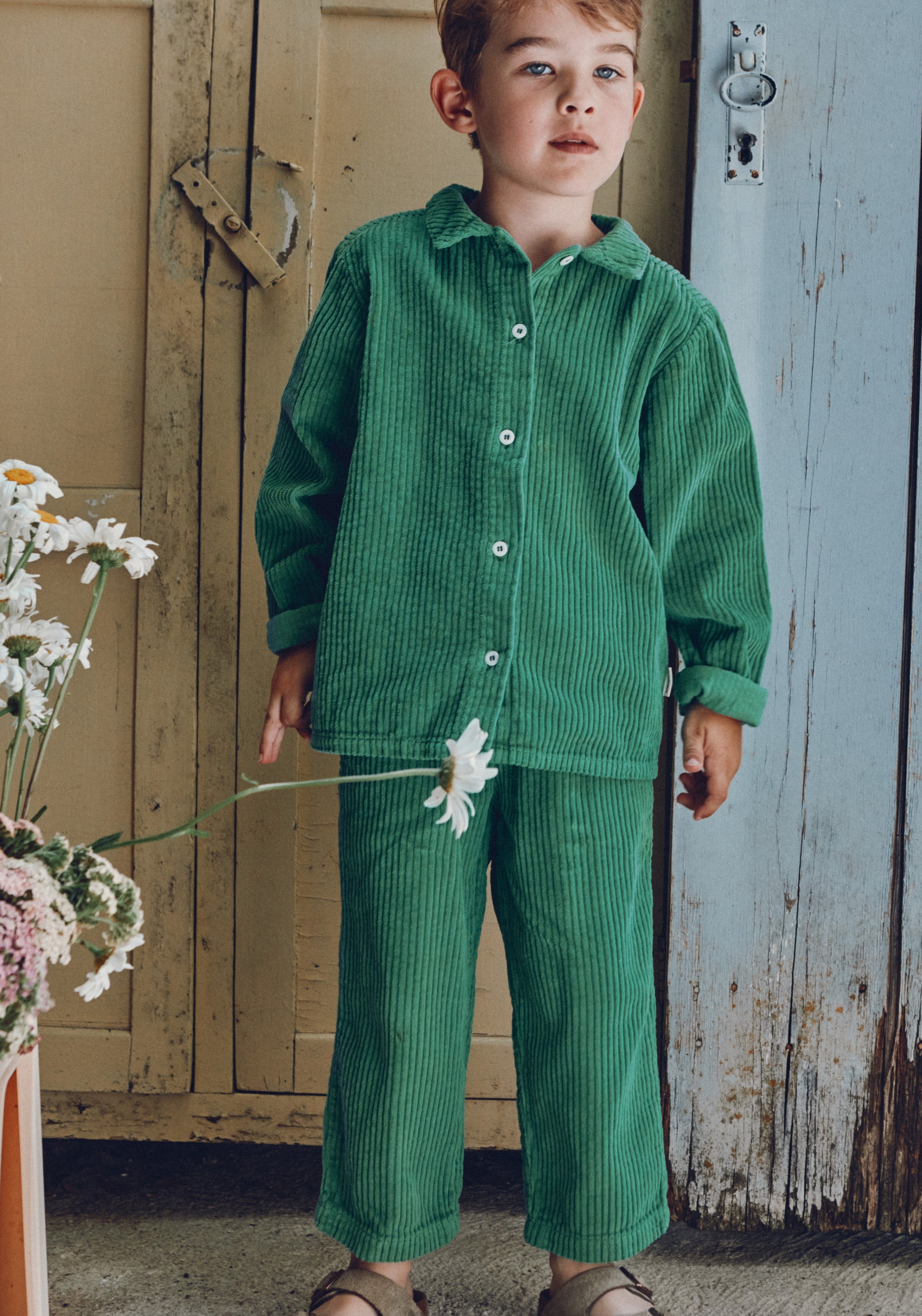 Pantaloni reiat din bumbac - Pomelos Deep Grass Green