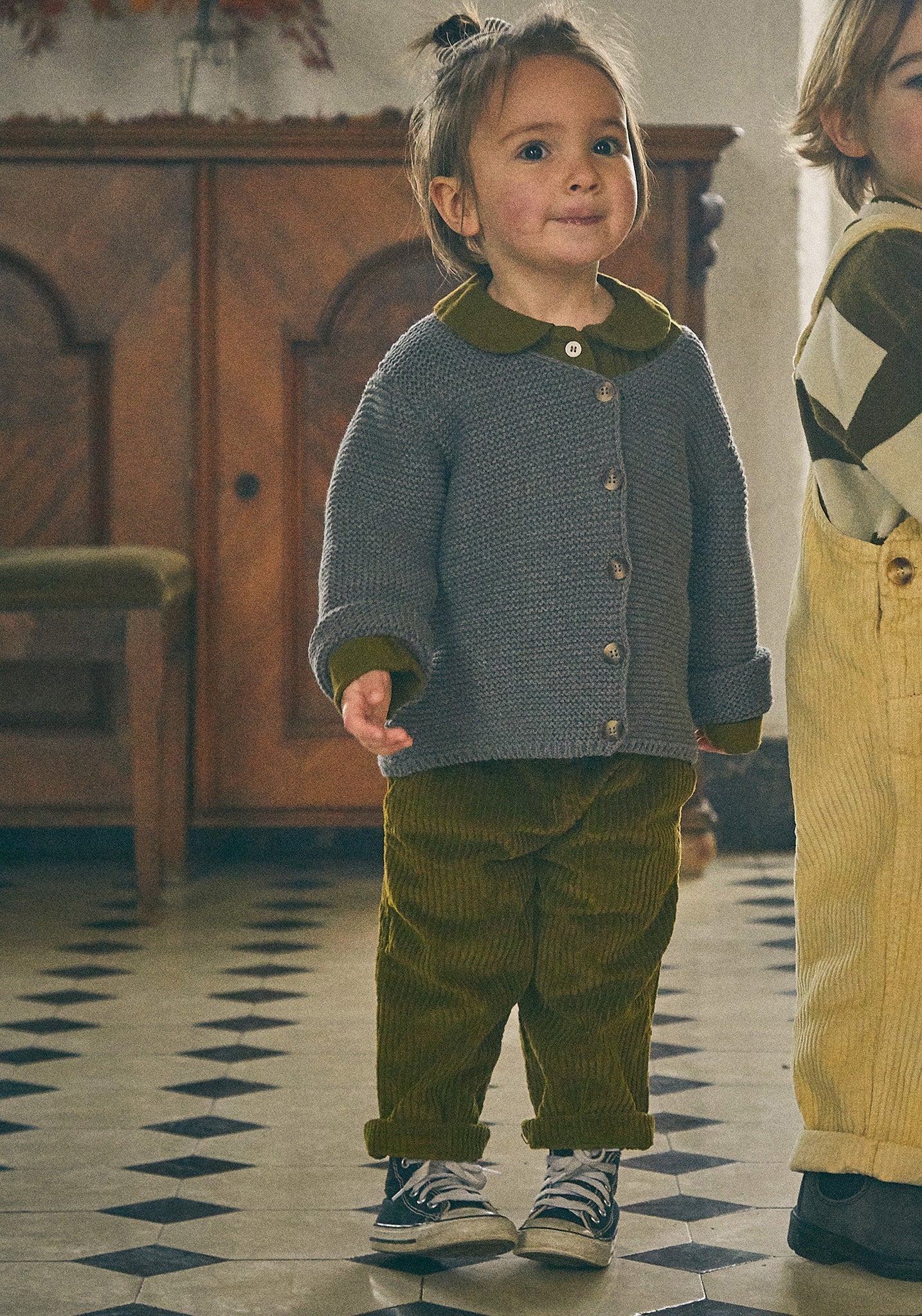 Pantaloni reiat din bumbac - Pomelos Fir Green 3 ani
