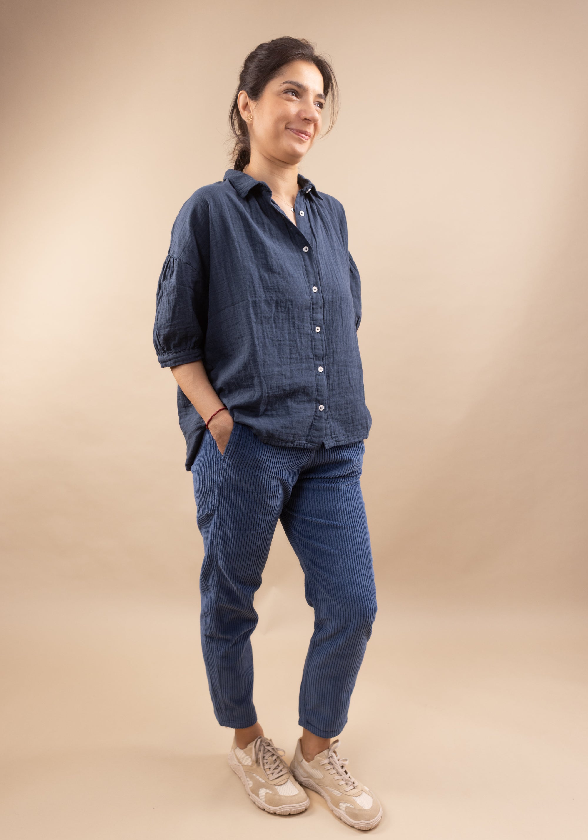 Pantaloni reiat femei din bumbac - Coquelicot Dark Denim