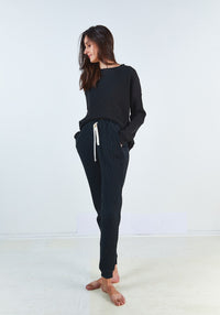 Pantaloni rib femei din bumbac - Ononis Pirate Black Poudre Organic HipHip.ro