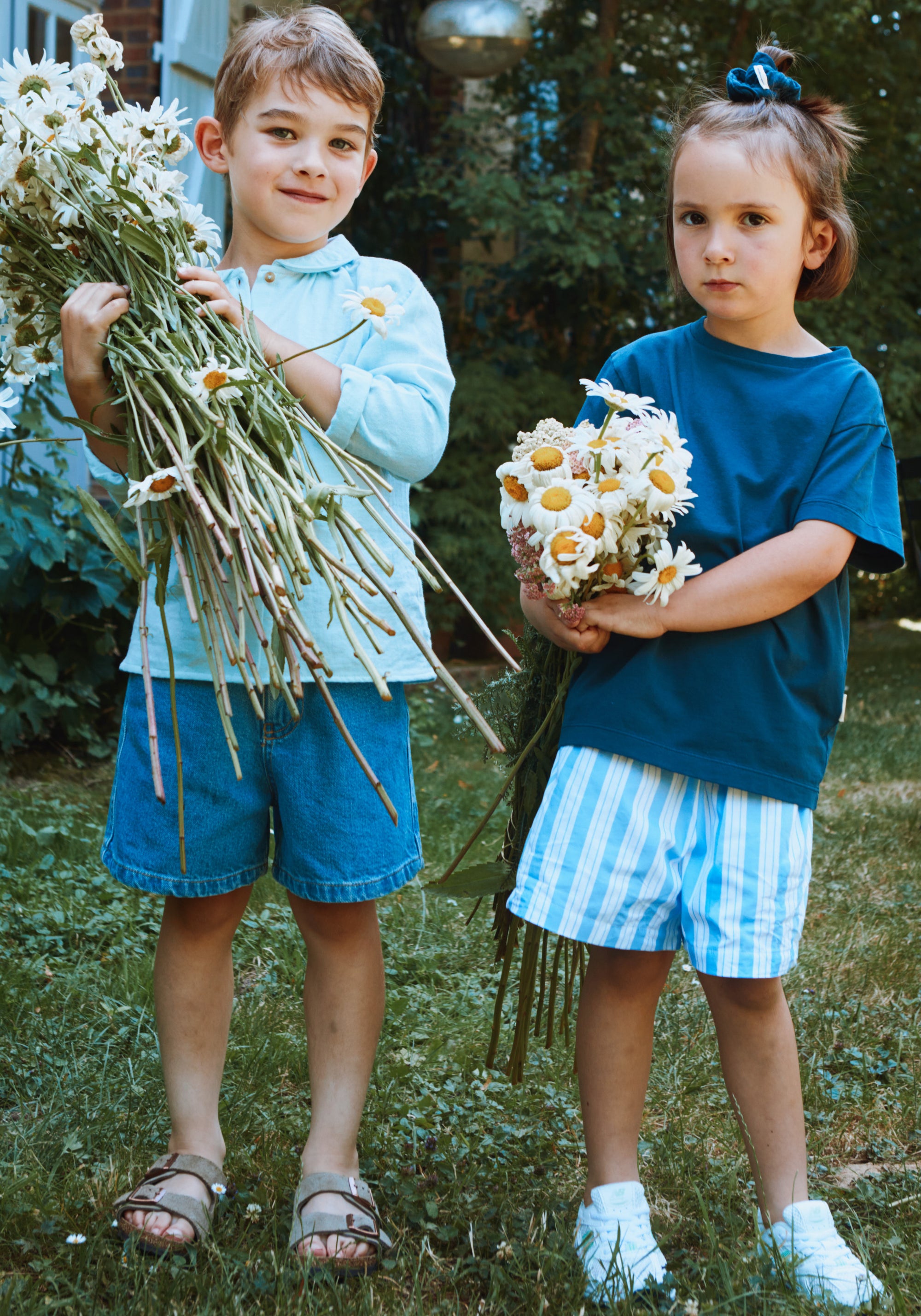 Pantaloni scurți din bumbac - Gui Wide Blue/White Stripes
