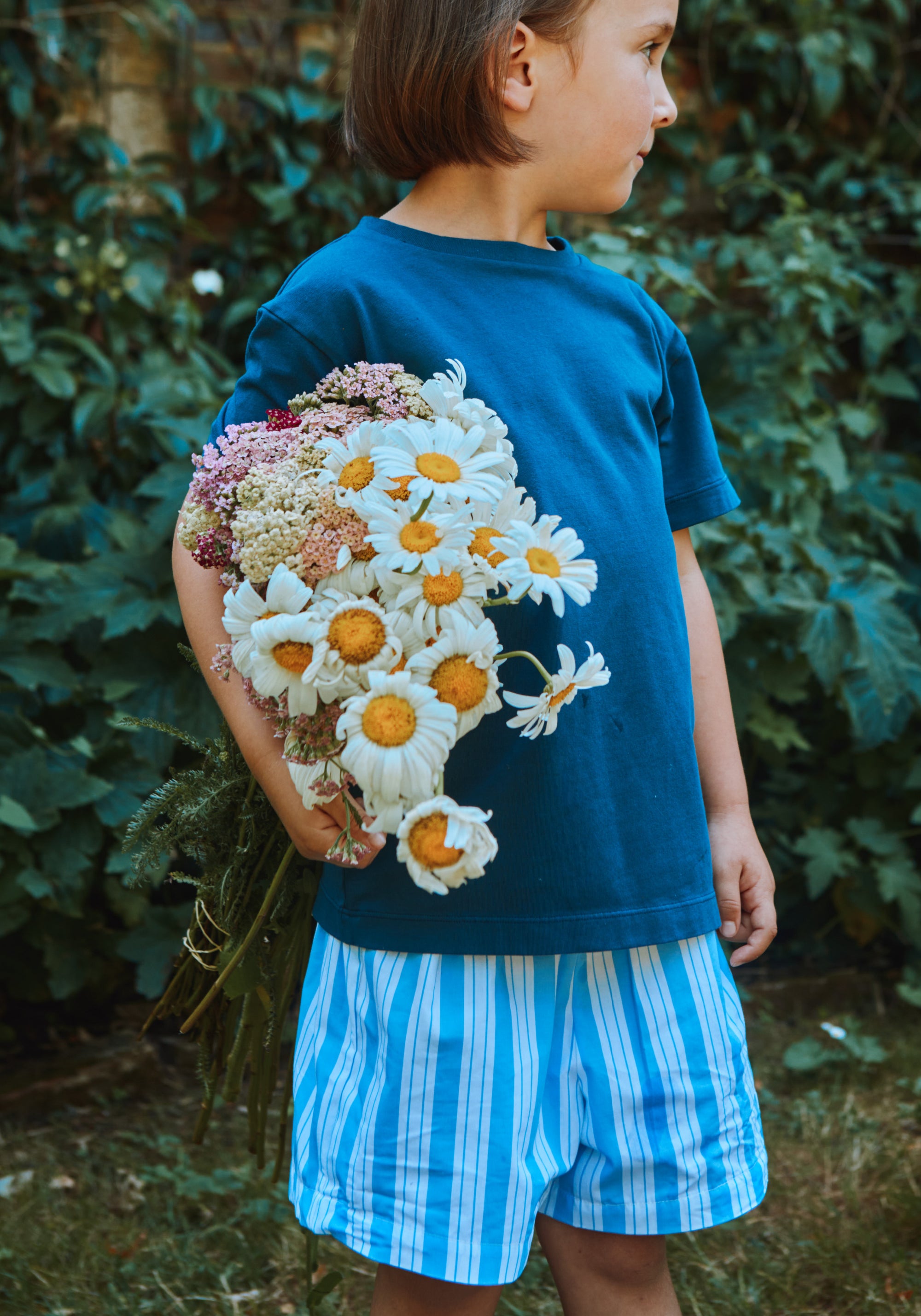 Pantaloni scurți din bumbac - Gui Wide Blue/White Stripes
