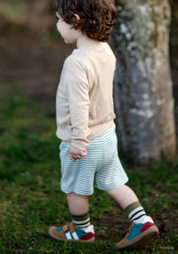 Pantaloni scurți din lână merinos și mătase - Green Stripe Joha HipHip.ro