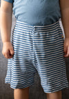 Pantaloni scurți din lână merinos și mătase - Stripe Blue