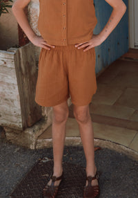 Pantaloni scurți din muselină dublă de bumbac - Gui Bone Brown