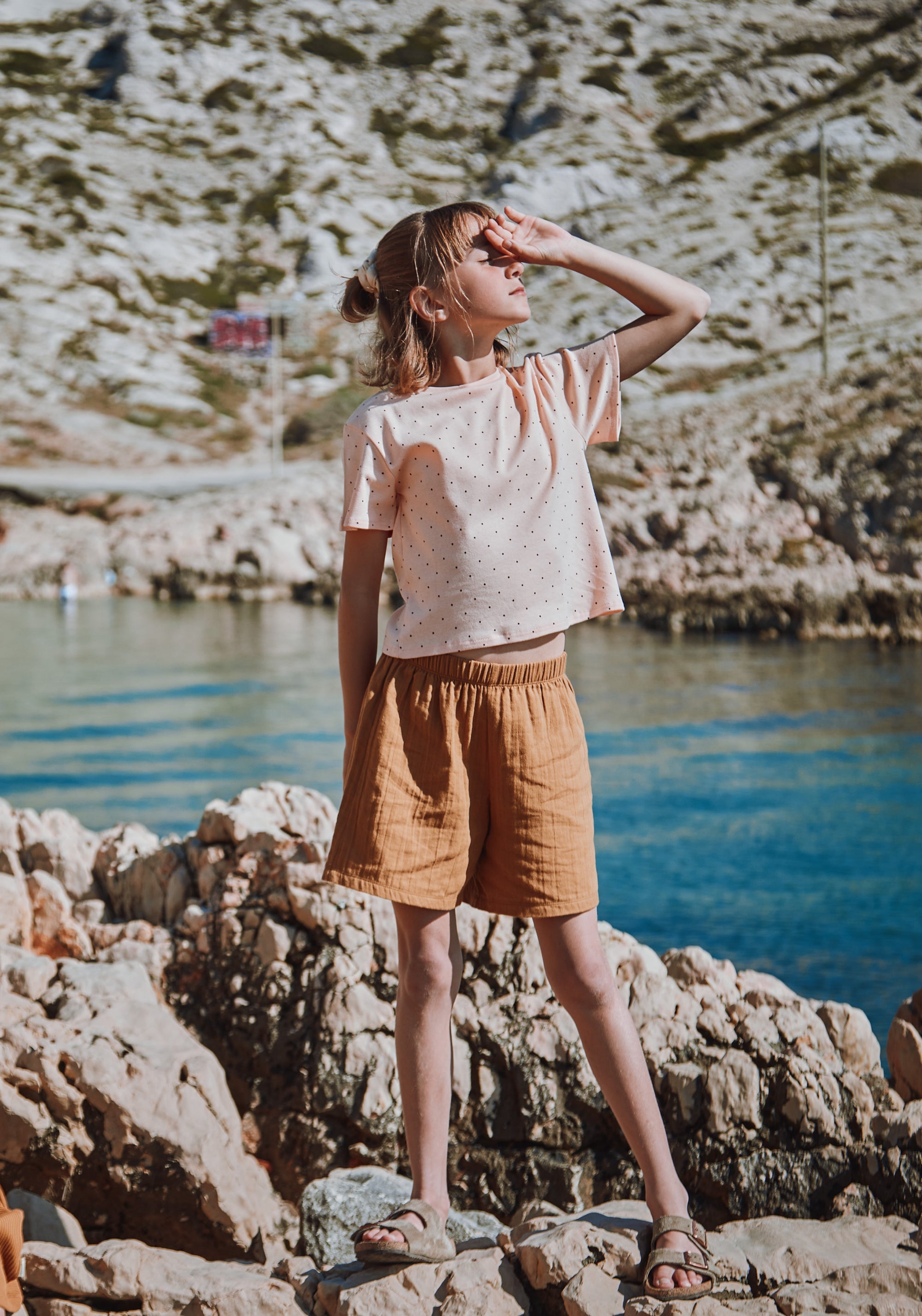 Pantaloni scurți din muselină dublă de bumbac - Gui Bone Brown