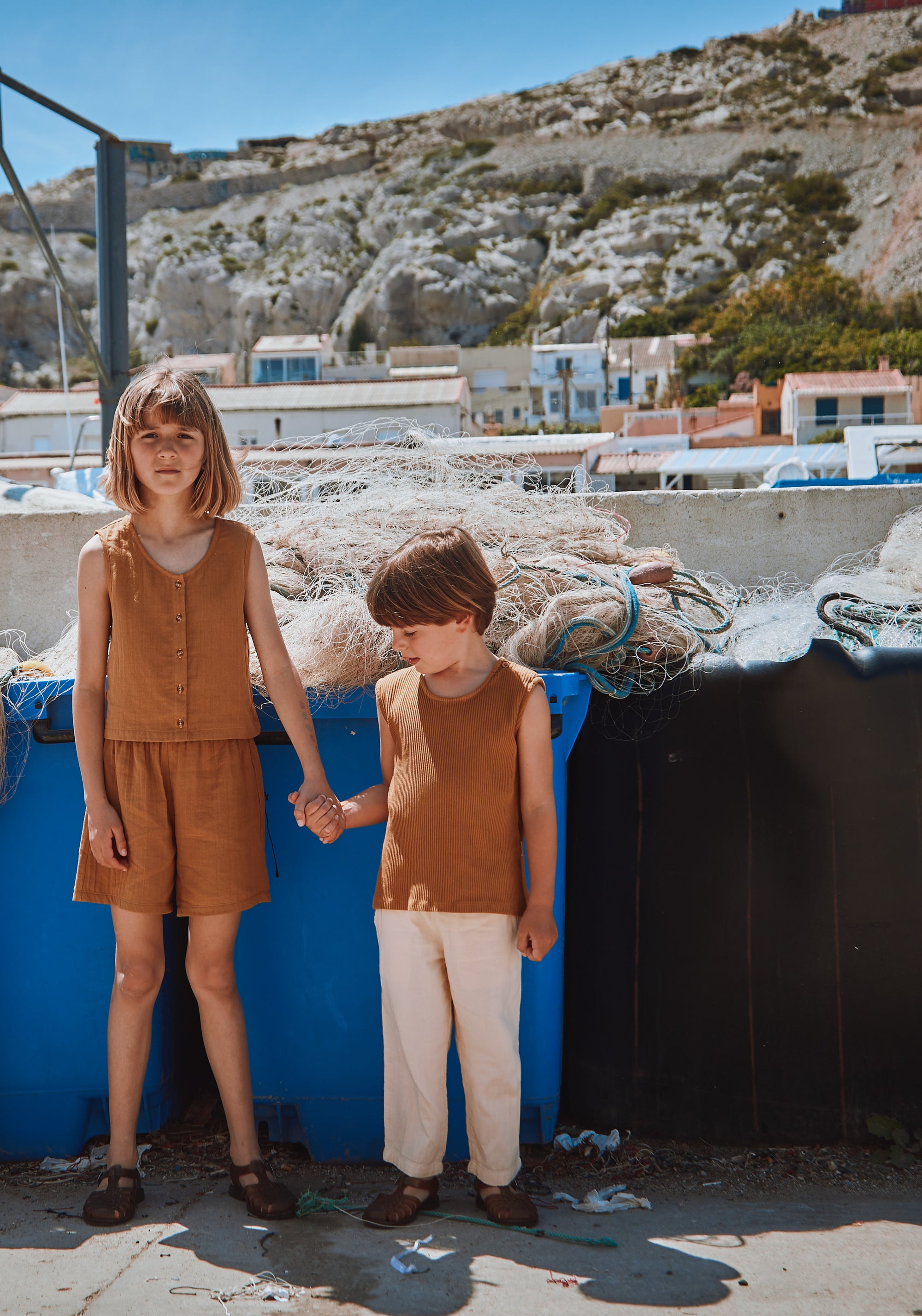 Pantaloni scurți din muselină dublă de bumbac - Gui Bone Brown