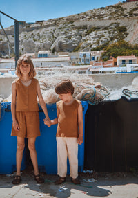 Pantaloni scurți din muselină dublă de bumbac - Gui Bone Brown