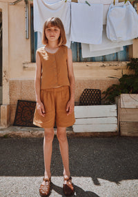 Pantaloni scurți din muselină dublă de bumbac - Gui Bone Brown