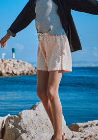 Pantaloni scurți din muselină dublă de bumbac - Hortensia Points Bellini