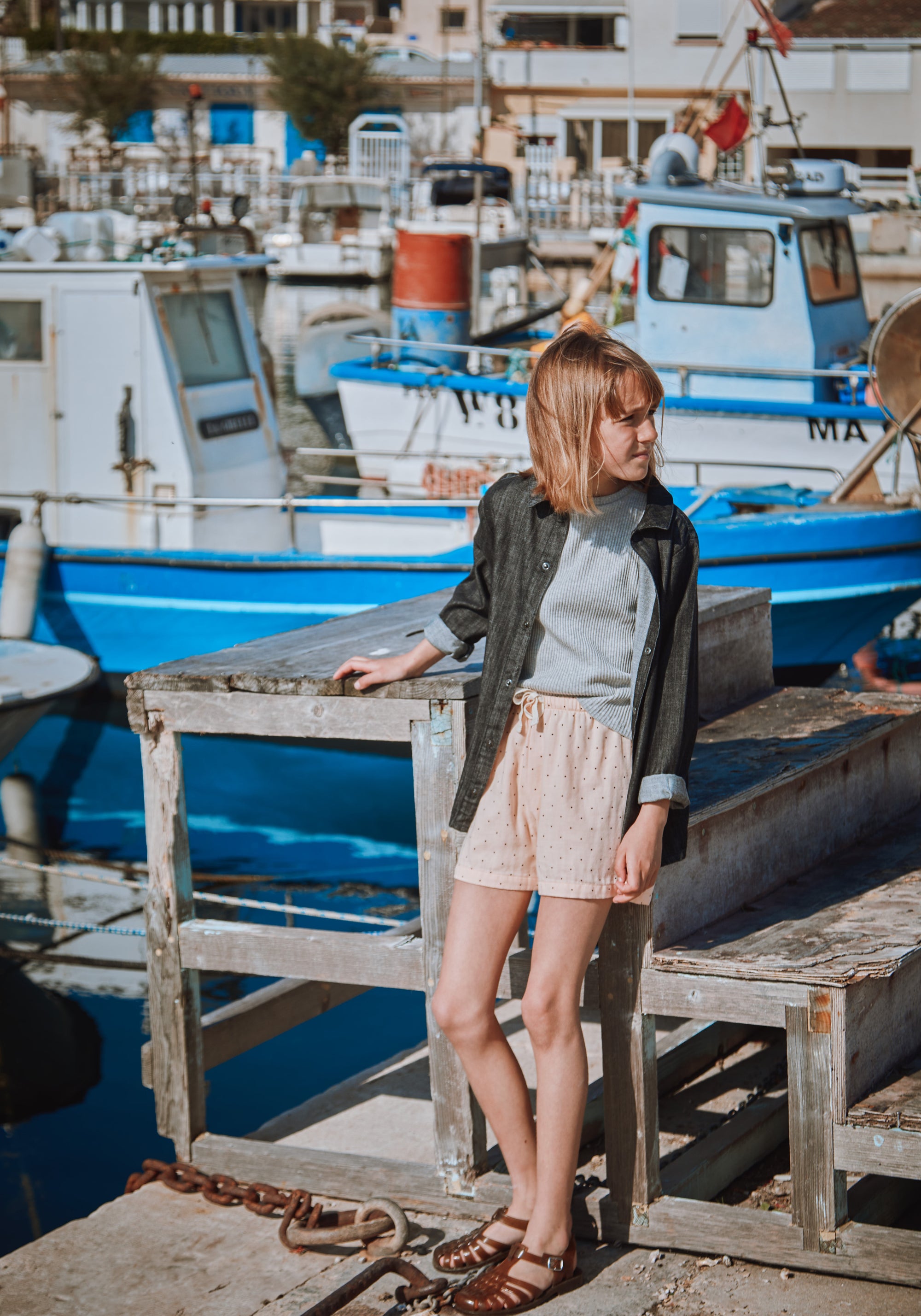 Pantaloni scurți din muselină dublă de bumbac - Hortensia Points Bellini