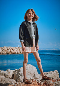 Pantaloni scurți din muselină dublă de bumbac - Hortensia Points Bellini