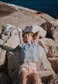 Pantaloni scurți din muselină dublă de bumbac - Hortensia Points Bellini