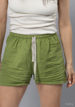 Pantaloni scurți femei din muselină dublă de bumbac - Hortensia Turtle Green