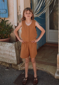 Pantaloni scurți din muselină dublă de bumbac - Gui Bone Brown