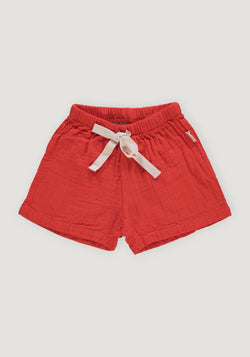 Pantaloni scurți muselină dublă din bumbac - Hortensia Red Alert
