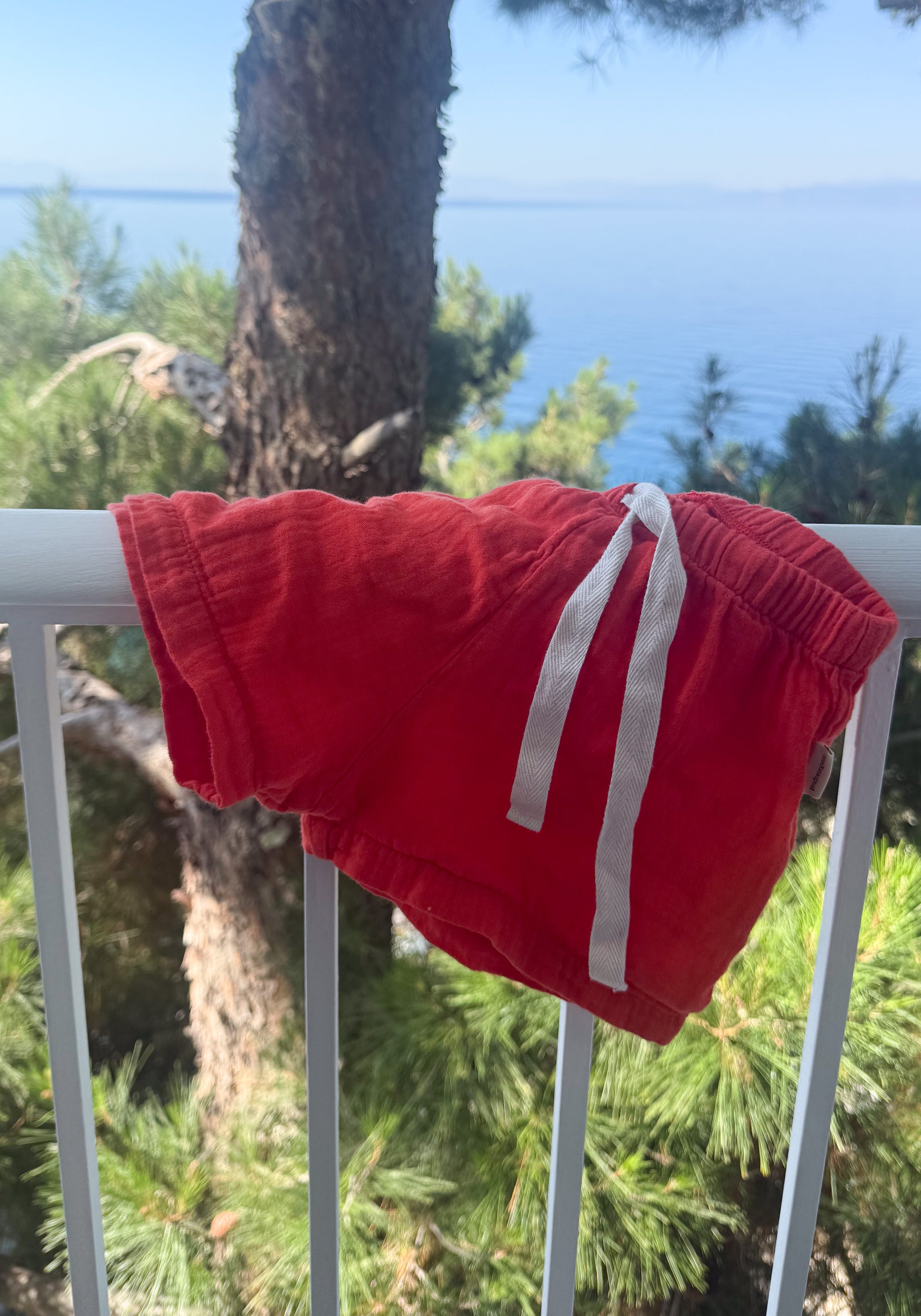 Pantaloni scurți muselină dublă din bumbac - Hortensia Red Alert