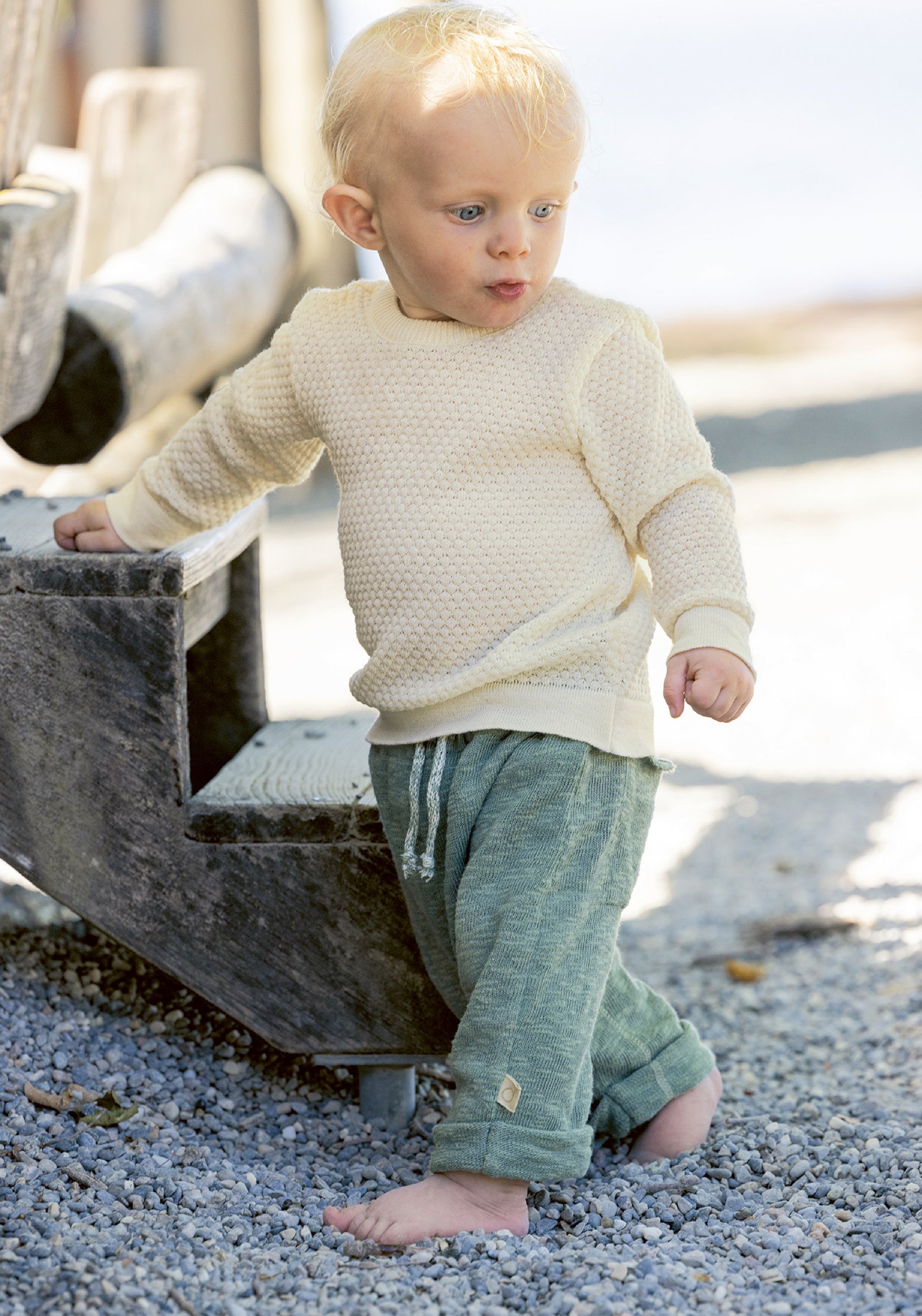 Pantaloni tricotați din bumbac și in - Jade