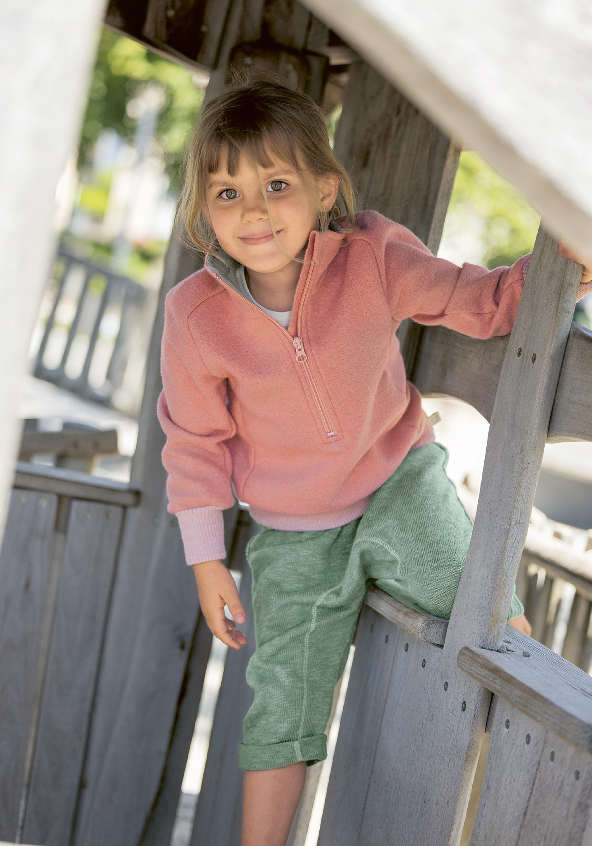 Pantaloni tricotați din bumbac și in - Jade