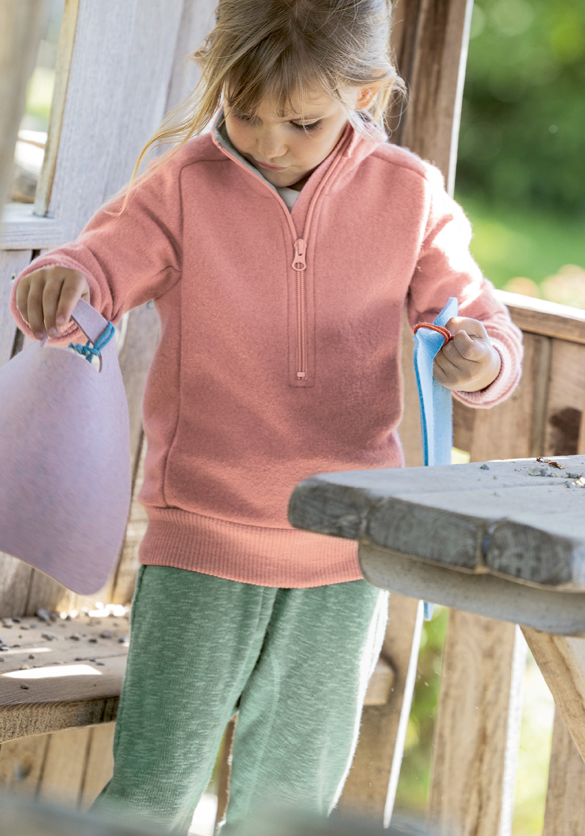 Pantaloni tricotați din bumbac și in - Jade