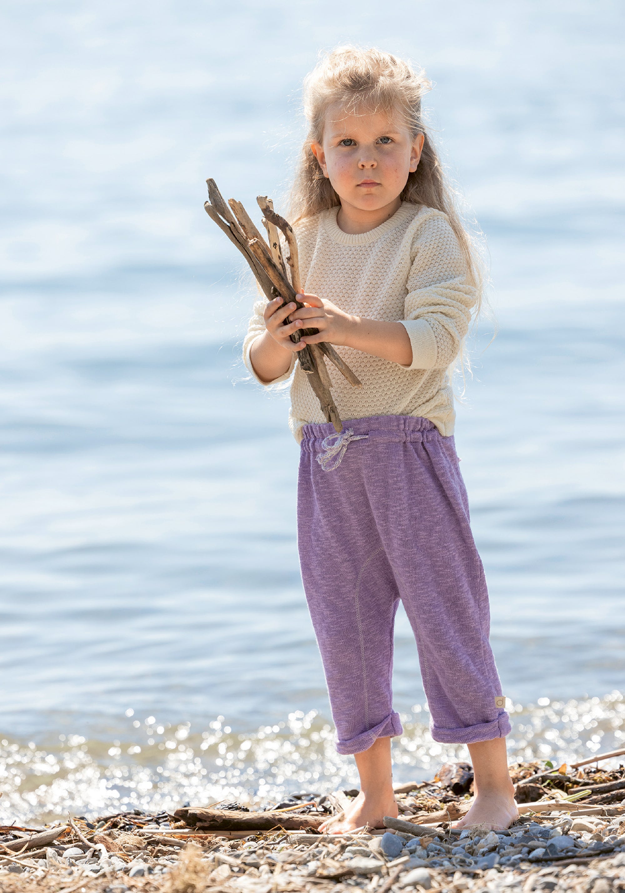 Pantaloni tricotați din bumbac și in - Lilac