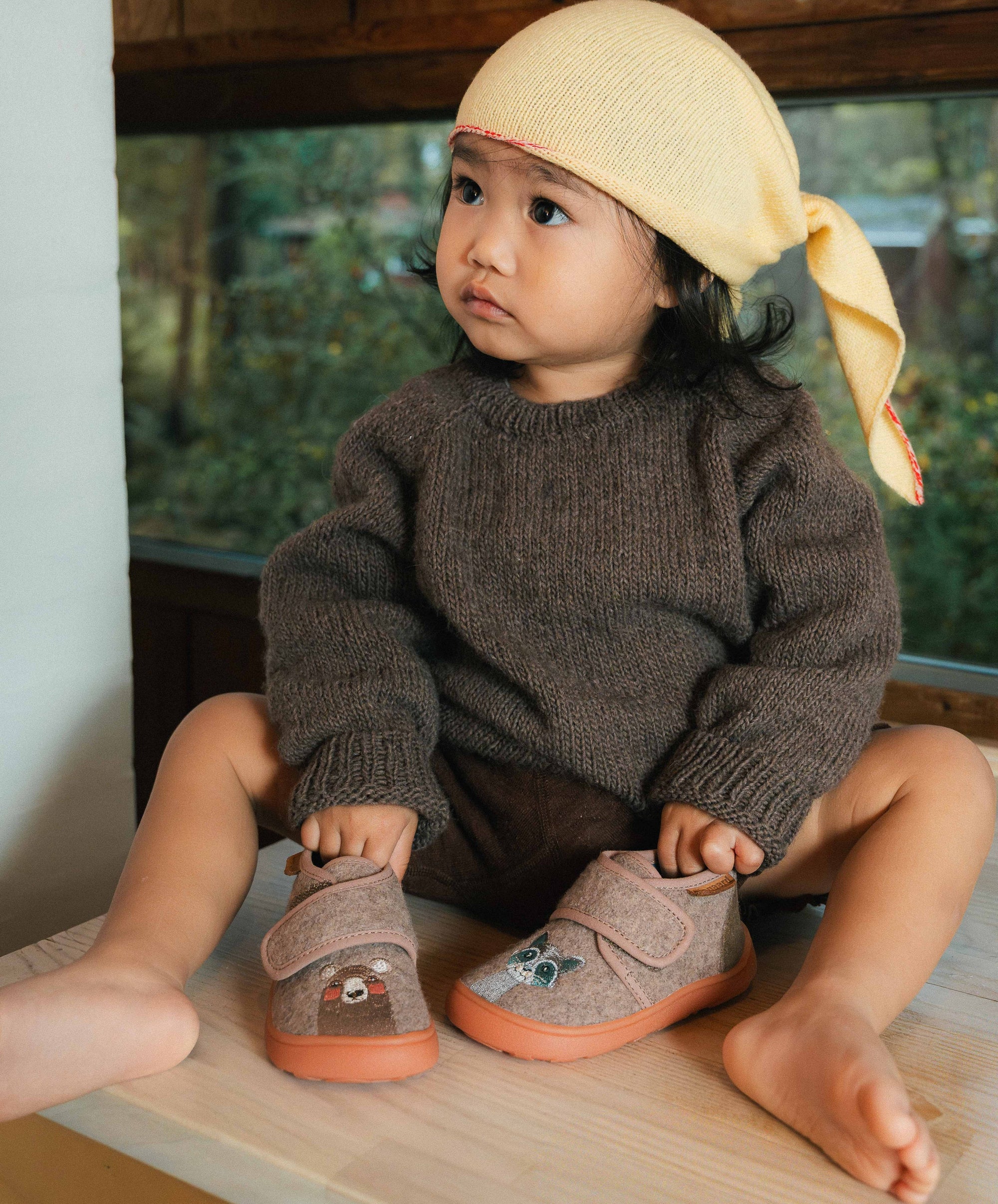 Pantofi interior Barefoot din lână - Brown