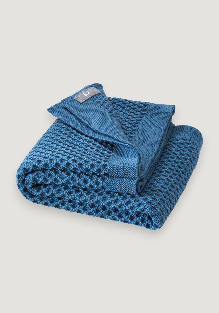 Pătură bebeluși din lână merinos - Honeycomb Dove Blue