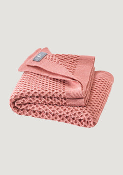 Pătură bebeluși honeycomb din lână merinos - Soft Pink