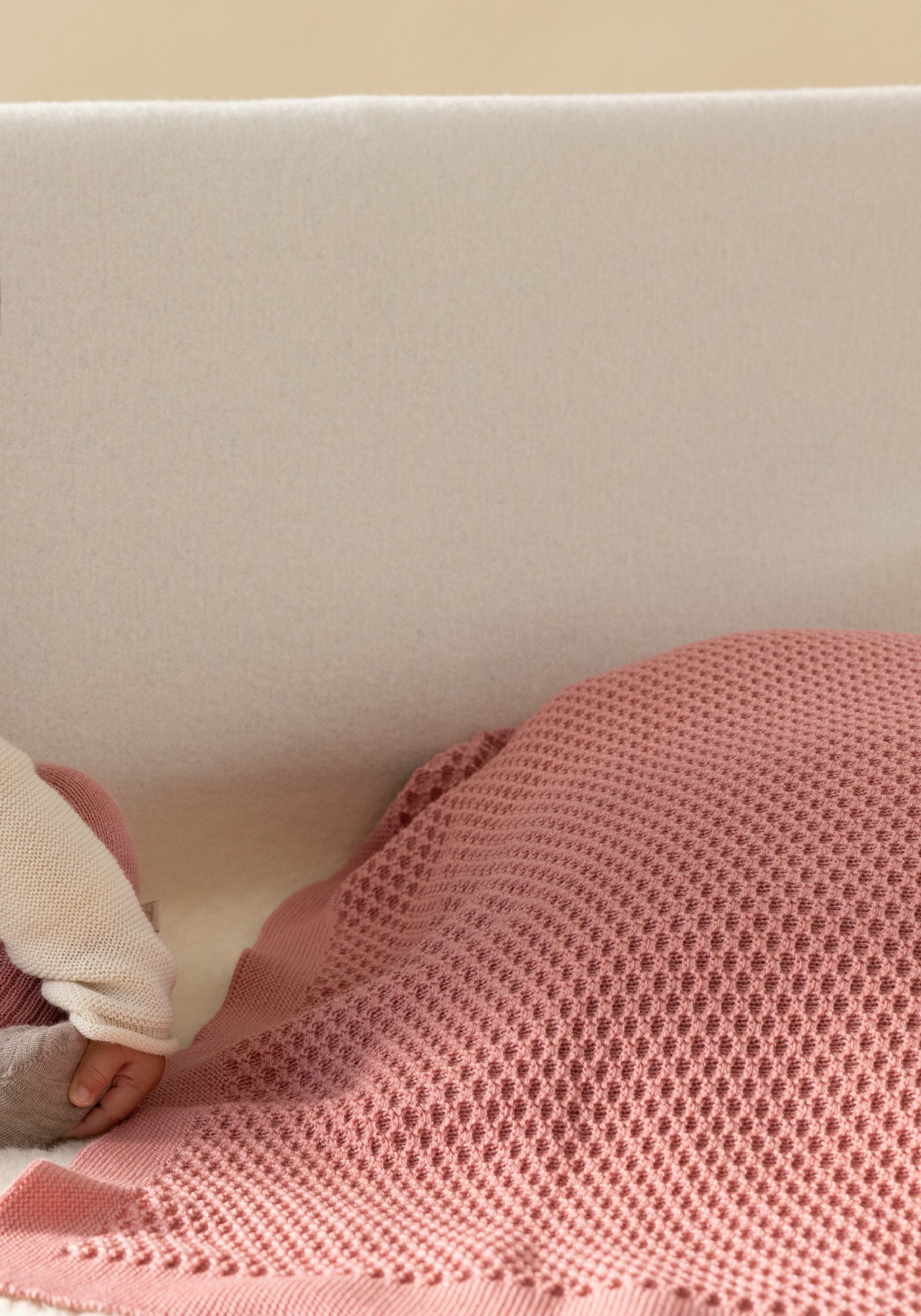 Pătură bebeluși honeycomb din lână merinos - Soft Pink