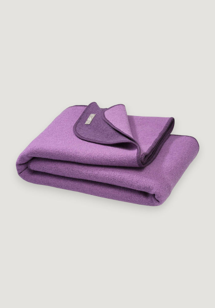 Pătură din lână merinos fiartă - Doubleface Aubergine/Lilac