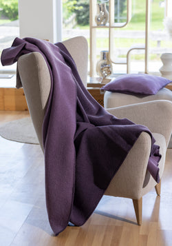 Pătură din lână merinos fiartă - Doubleface Aubergine/Lilac