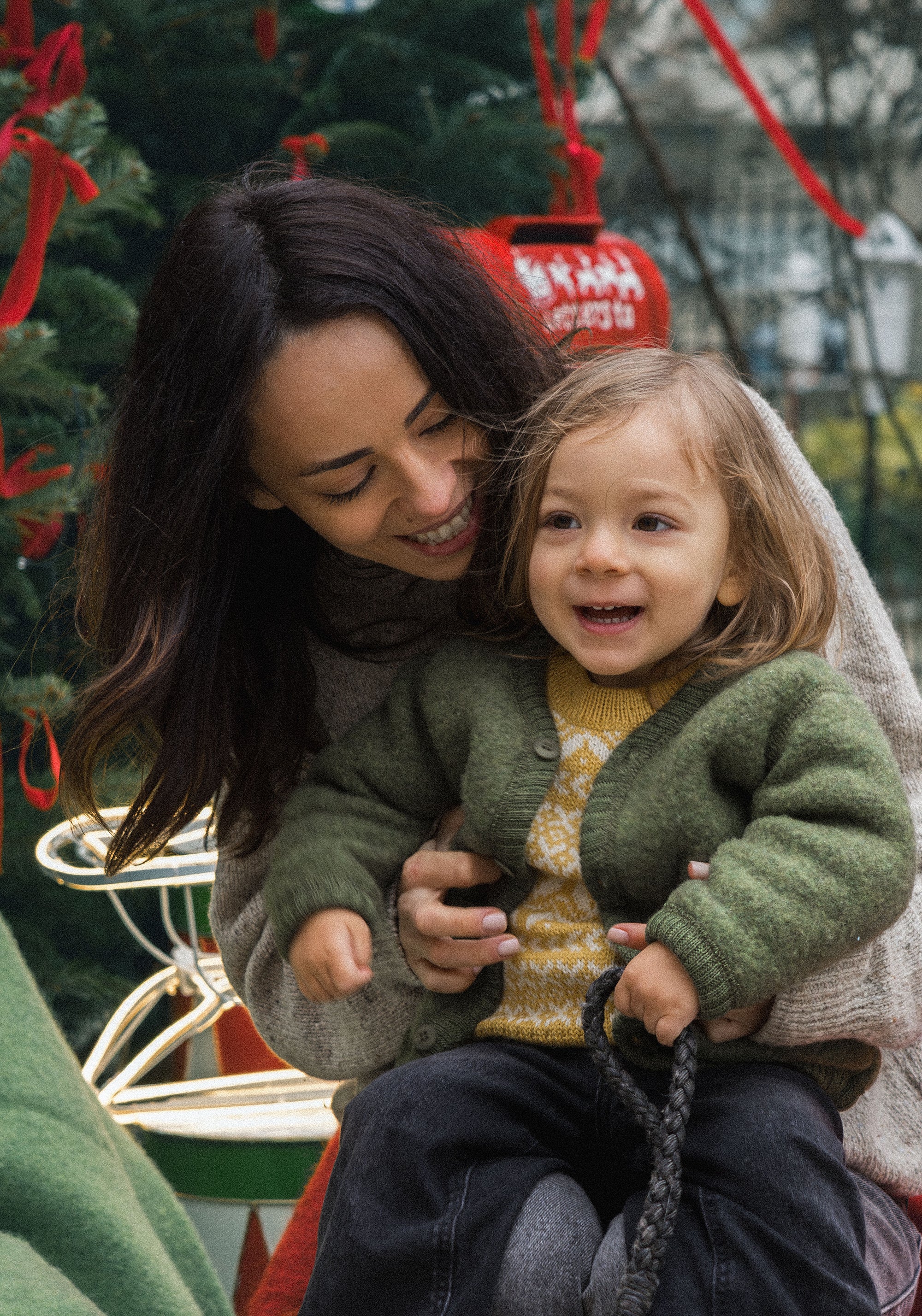 Cardigan fleece din lână merinos - Dark Olive