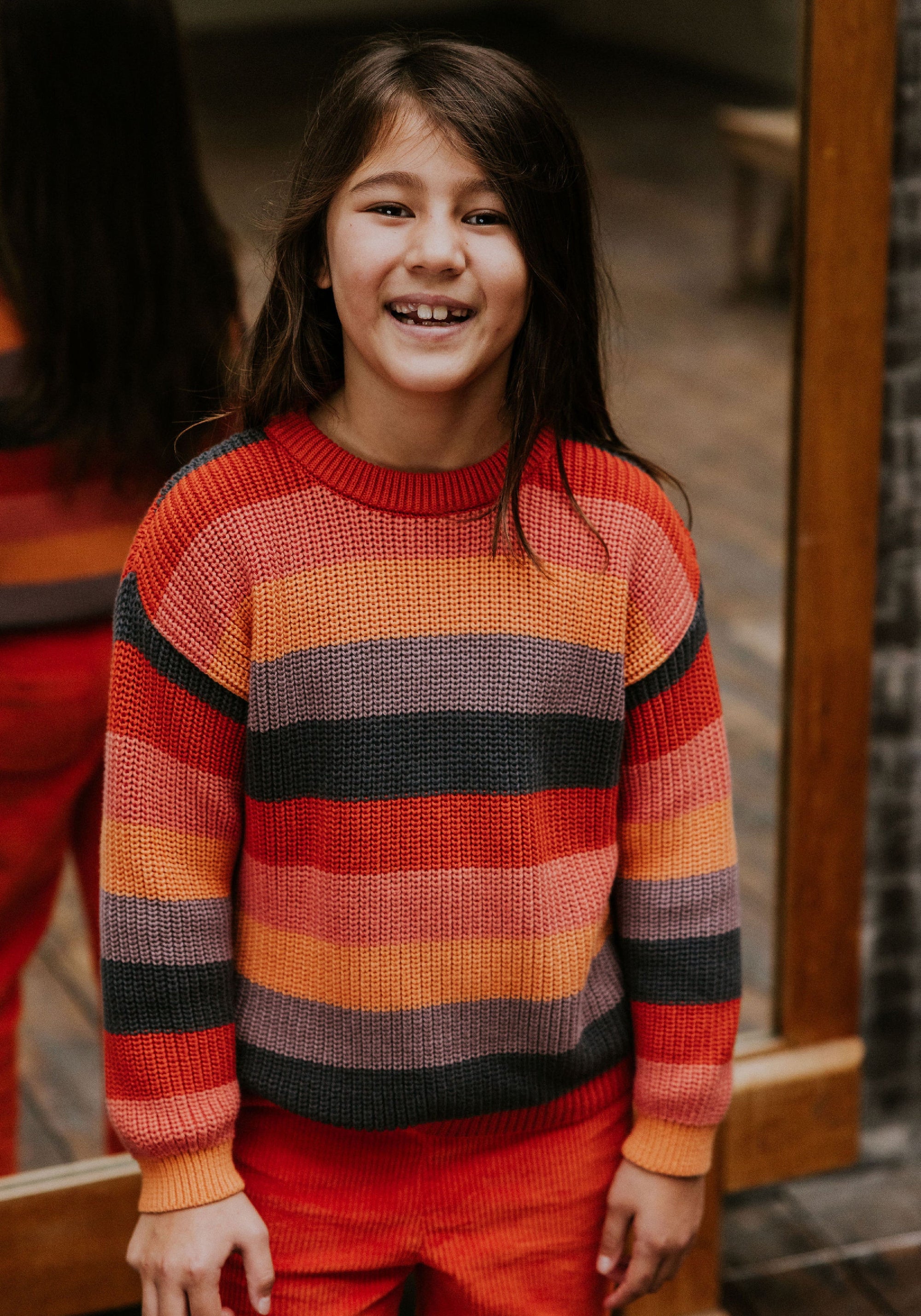 Pulover Chunky Knit din bumbac - Stripes Rainbow Yuki HipHip.ro