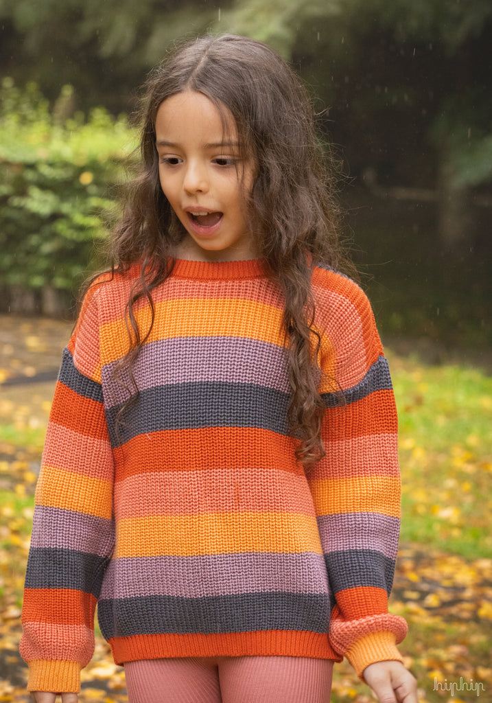 Pulover Chunky tricotat din bumbac - Stripes Rainbow | HipHip