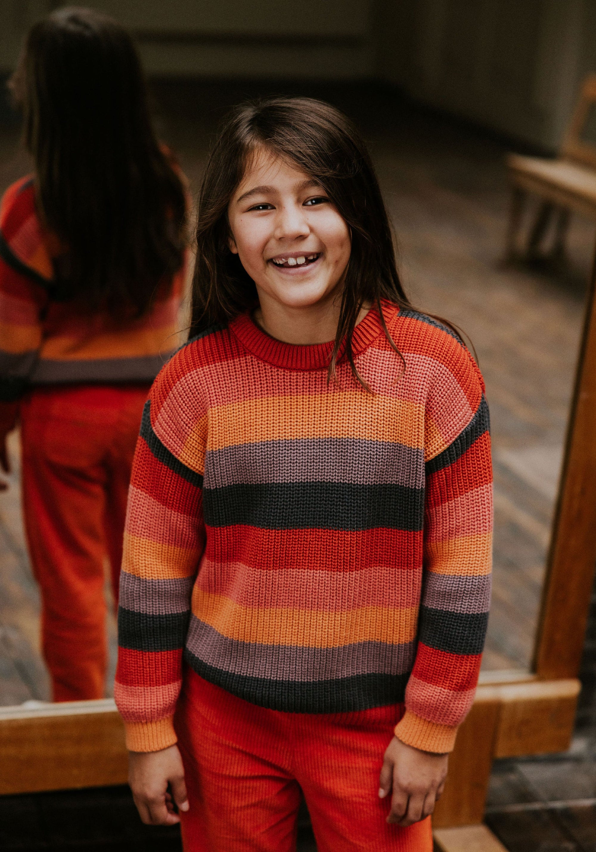 Pulover Chunky Knit din bumbac - Stripes Rainbow Yuki HipHip.ro