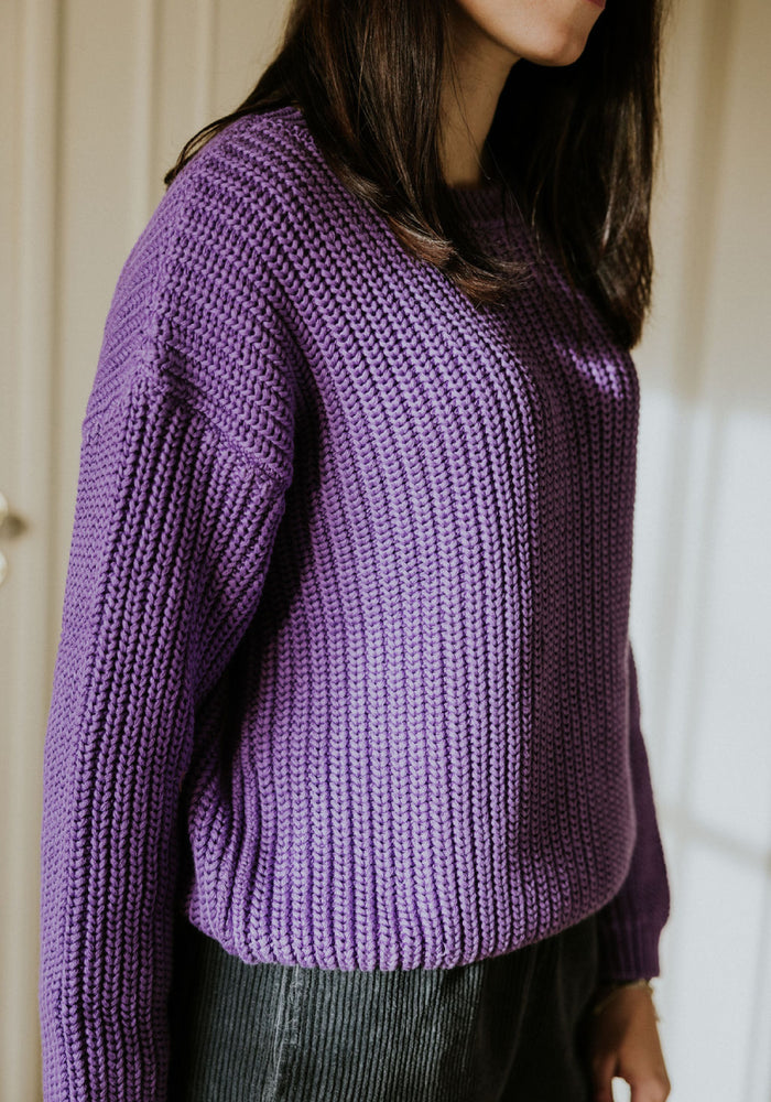 Pulover Chunky tricotat femei din bumbac - Amethyst