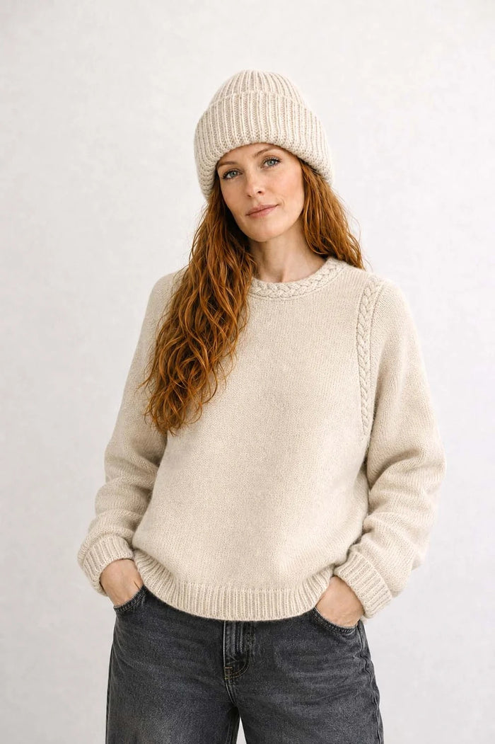 Pulover din alpaca, lână merinos și mătase - Beige