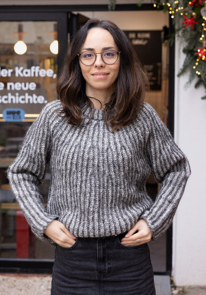 Pulover din alpaca și bumbac Pima - Iris Grey/Anthracite