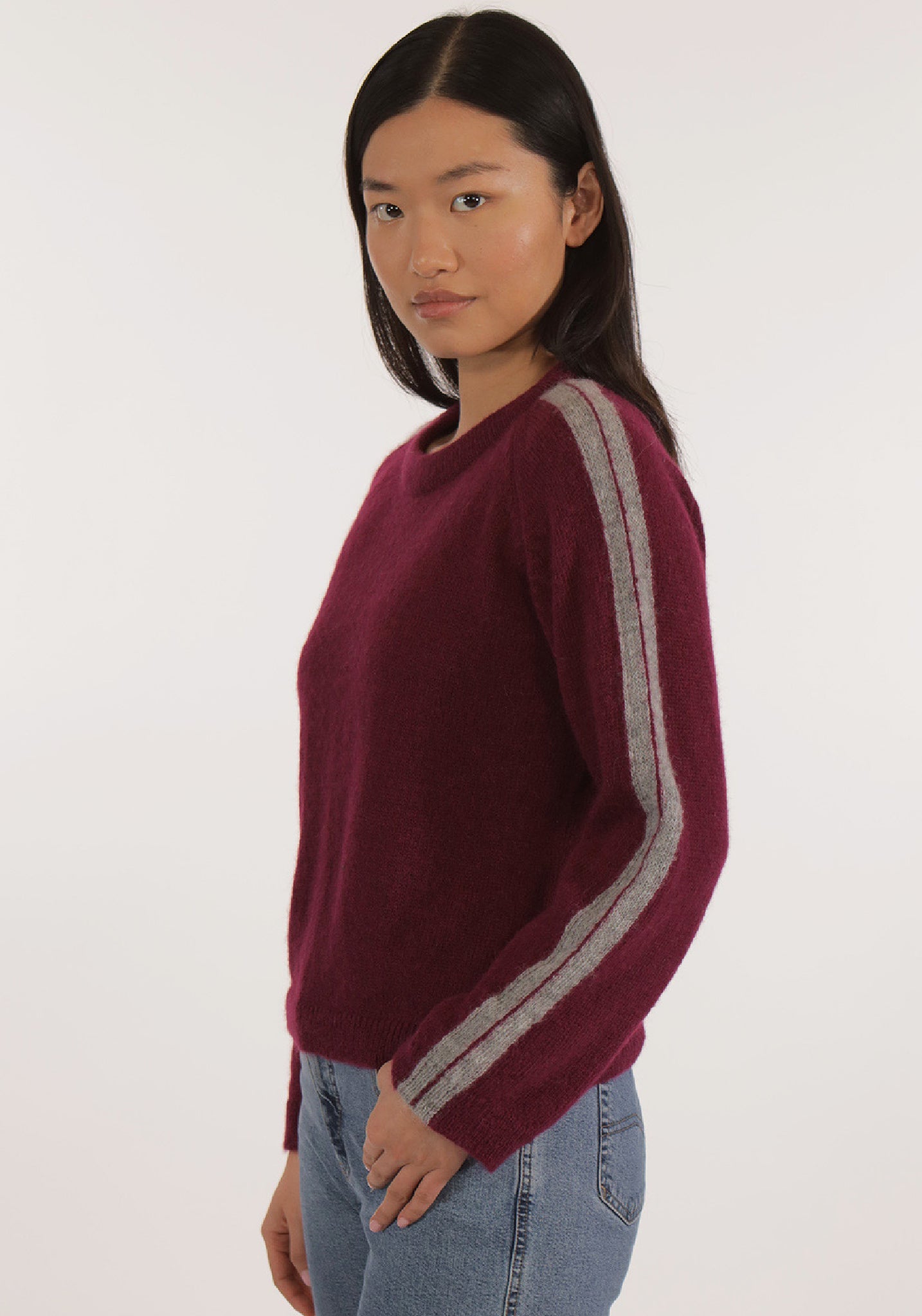 Pulover din baby alpaca - Ilda Plum/Grey